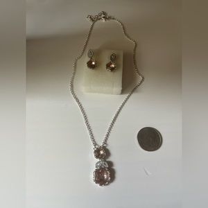 Silver Necklace & Matching Earrings with Pink Stone 🩷